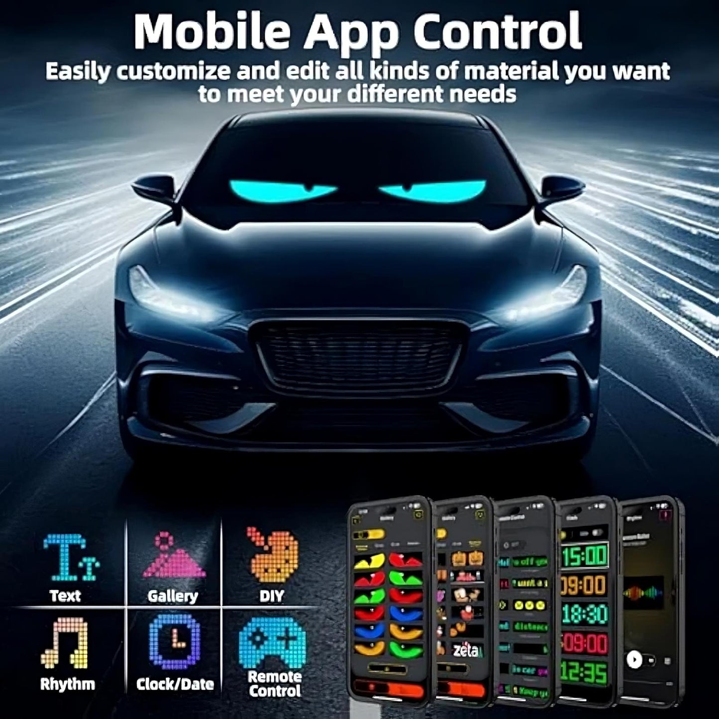 Dynamische Big-Eye LED-Lichter für die Windschutzscheibe – Programmierbares 2er-Set mit App-Steuerung