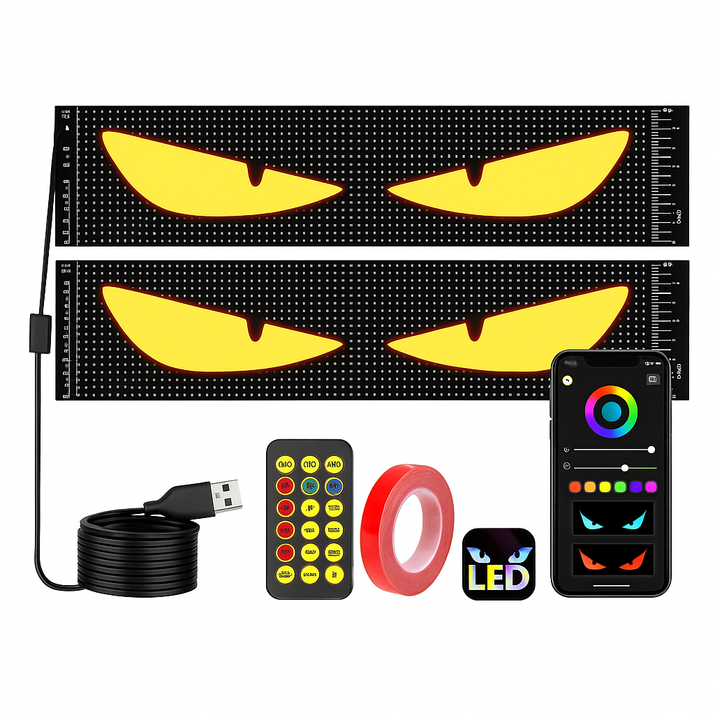 Dynamische Big-Eye LED-Lichter für die Windschutzscheibe – Programmierbares 2er-Set mit App-Steuerung