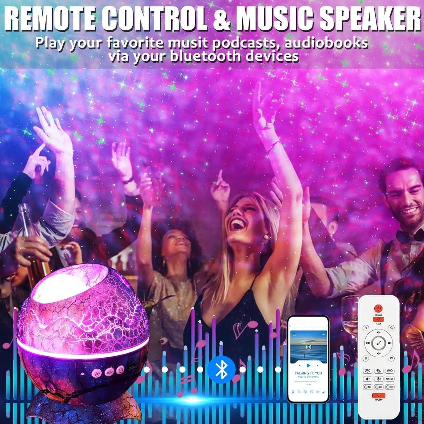 Dinosaurier-Ei Galaxie-Projektor – Sternenhimmel, Musik & Entspannung in einem