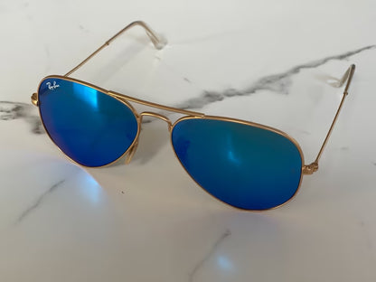 Ray-Ban Aviator Sonnenbrille - Blau/Gold - inkl. Leder-Etui [NEU]