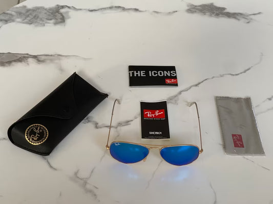Ray-Ban Aviator Sonnenbrille - Blau/Gold - inkl. Leder-Etui [NEU]